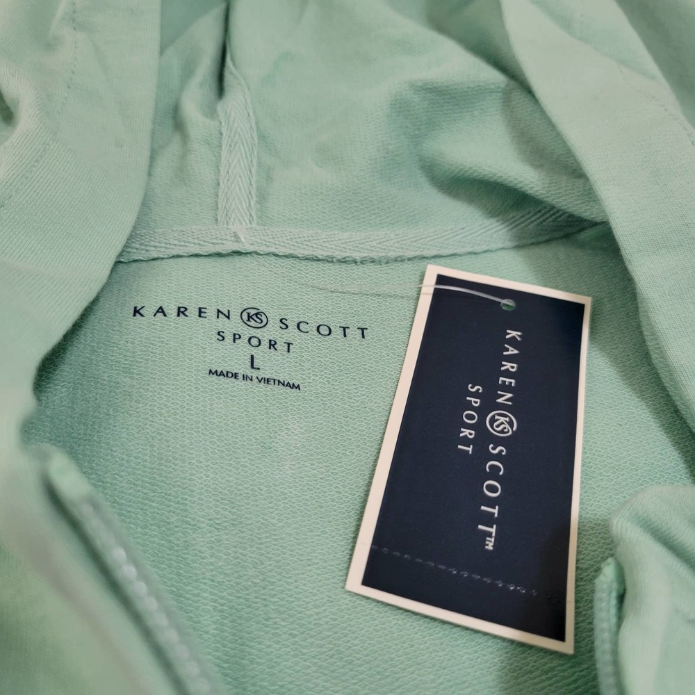 Karen Scott Long Sleeve Zip-Front Hoodie Antique Mint NWT Size Large - Picture 7 of 8